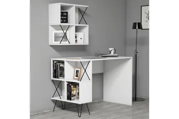 Hovdane Skrivebord 120 cm med Oppbevaring Hylle + Bokhylle L - Hvit/Svart - Møbler - Bord - Kontorbord - Skrivebord