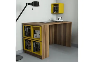Hovdane Skrivebord 120 cm med Oppbevaring Hylle + Vegghylle - Brun/Gul - Møbler - Bord - Kontorbord - Skrivebord