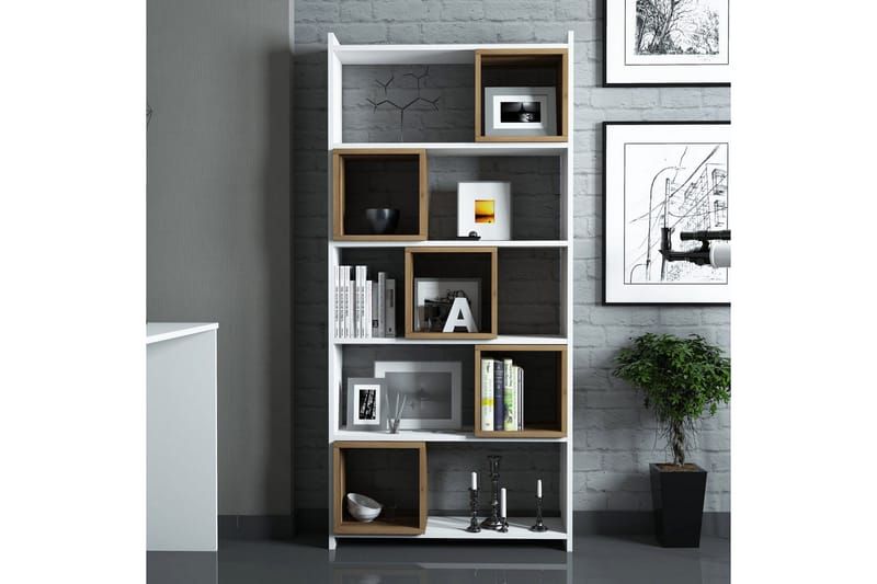 Hovdane Skrivebord 120 cm med Oppbevaring + Vegghylle + - Hvit/Brun - Møbler - Bord - Kontorbord - Skrivebord