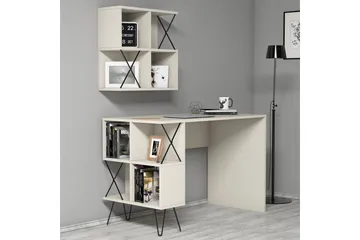 Hovdane Skrivebord 120 cm med Oppbevaringshylle + Bokhylle L - Kremhvit/Svart - Møbler - Bord - Kontorbord - Skrivebord