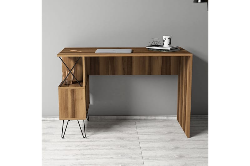 Hovdane Skrivebord 120 cm med Oppbevaringshylle - Brun/Svart - Skrivebord