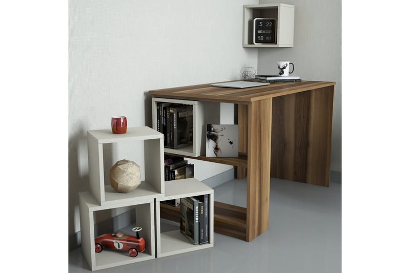 Hovdane Skrivebord 120 med Oppbevaring Hylle + Vegghylle - Brun/Eik - Møbler - Bord - Kontorbord - Skrivebord
