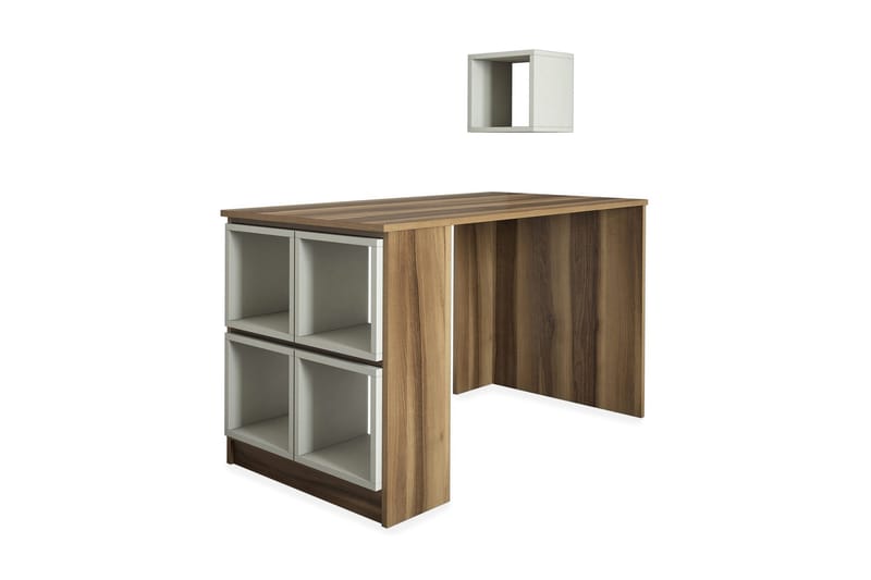 Hovdane Skrivebord 120 med Oppbevaring Hylle + Vegghylle - Brun/Eik - Møbler - Bord - Kontorbord - Skrivebord