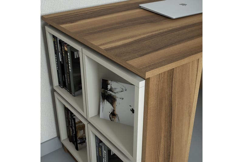 Hovdane Skrivebord 120 med Oppbevaring Hylle + Vegghylle - Brun/Eik - Møbler - Bord - Kontorbord - Skrivebord