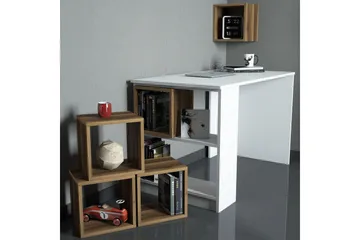 Hovdane Skrivebord 120 med Oppbevaring Hylle + Vegghylle - Hvit/Brun/Eik - Møbler - Bord - Kontorbord - Skrivebord