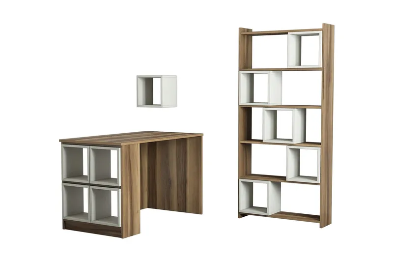 Hovdane Skrivebord 120cm med Oppbevaring Hylle+Vegghylle+Bok - Lysebrun - Møbler - Bord - Kontorbord - Skrivebord