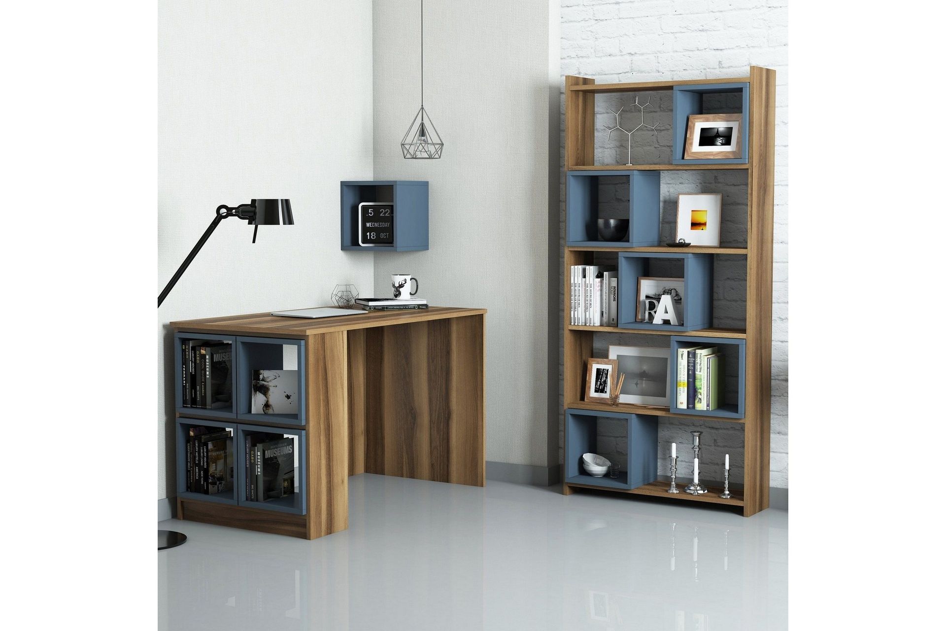 Hovdane Skrivebord 120cm med Oppbevaring Hylle+Vegghylle+Bok -