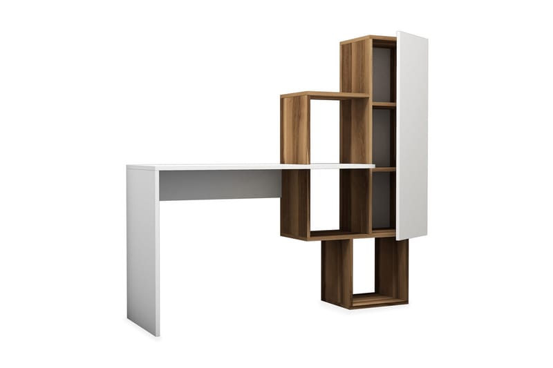 Hovdane Skrivebord 145 cm med Oppbevaringshyller + Skap - Brun/Hvit - Møbler - Bord - Kontorbord - Skrivebord
