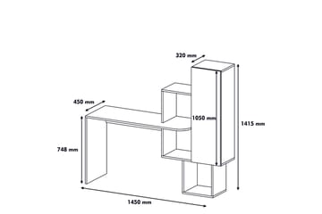 Hovdane Skrivebord 145 cm med Oppbevaringshyller + Skap - Hvit/Gul - Møbler - Bord - Kontorbord - Skrivebord