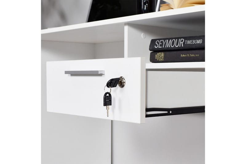 Irbene Skrivebord 120 cm med Oppbevaring Hyller + Låsbar Sku - Hvit - Møbler - Bord - Kontorbord - Skrivebord