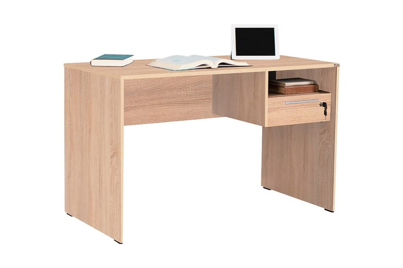 Irbene Skrivebord 120 cm med Oppbevaring Hyller + Låsbar Sku - Natur - Skrivebord