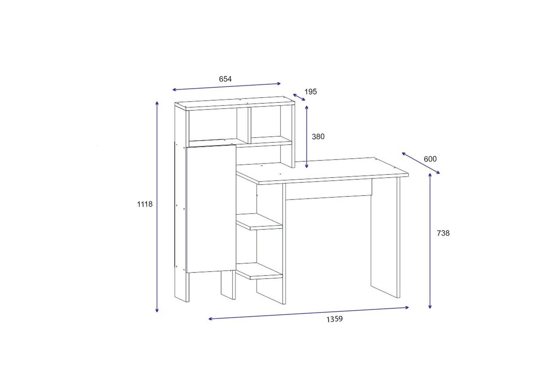 Irbene Skrivebord 135 cm med Oppbevaring Hyller + Skap - Hvit - Møbler - Bord - Kontorbord - Skrivebord