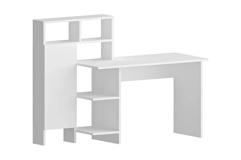 Irbene Skrivebord 135 cm med Oppbevaring Hyller + Skap, Hvit