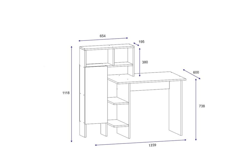 Irbene Skrivebord 135 cm med Oppbevaring Hyller + Skap - Natur/Antracit - Møbler - Bord - Kontorbord - Skrivebord