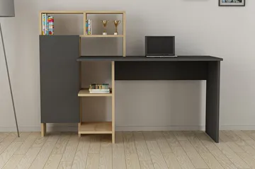 Irbene Skrivebord 135 cm med Oppbevaring Hyller + Skap - Natur/Antracit - Møbler - Bord - Kontorbord - Skrivebord