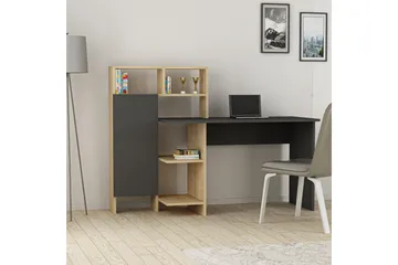 Irbene Skrivebord 135 cm med Oppbevaring Hyller + Skap - Natur/Antracit - Møbler - Bord - Kontorbord - Skrivebord
