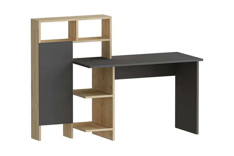 Irbene Skrivebord 135 cm med Oppbevaring Hyller + Skap, Natur/Antracit