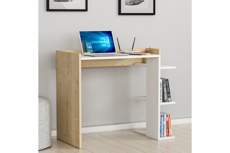 Isora Skrivebord 90,6x75x90,6 cm med oppbevaring - Hvit - Skrivebord