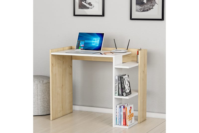 Isora Skrivebord 90,6x75x90,6 cm med oppbevaring - Hvit - Skrivebord