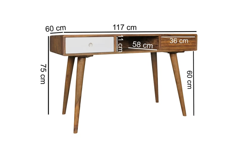 Iviana Skrivebord 117 cm med Oppbevaring 2 Skuffer + Hylle - Tre/natur - Skrivebord
