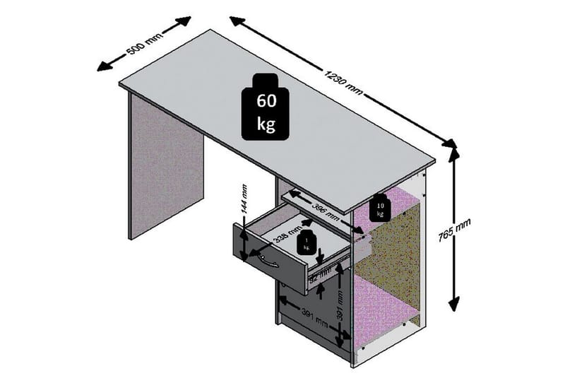Jackson Skrivebord 123 cm med Oppbevaring Hylle + Skuff + Sk - Hvit/Svart - Møbler - Bord - Kontorbord - Skrivebord