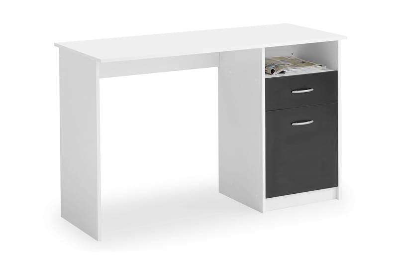 Jackson Skrivebord 123 cm med Oppbevaring Hylle + Skuff + Sk - Hvit/Svart - Møbler - Bord - Kontorbord - Skrivebord