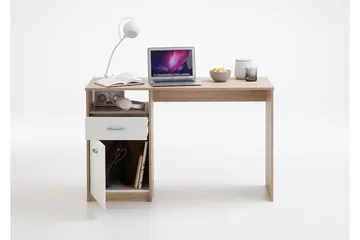 Jackson Skrivebord 123 cm med Oppbevaring Hylle + Skuff + Sk - Hvit/Tre - Møbler - Bord - Kontorbord - Skrivebord