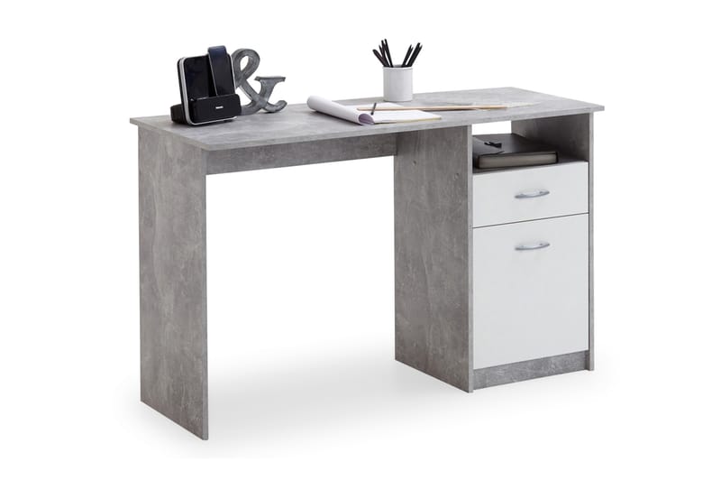 Jackson Skrivebord 123 cm med Oppbevaring Skuff + Skap + Hyl - Betonggrå/Hvit - Møbler - Bord - Kontorbord - Skrivebord
