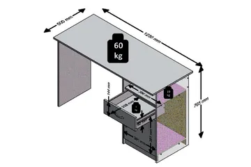 Jackson Skrivebord 123 cm med Oppbevaring Skuff + Skap + Hyl - Betonggrå/Hvit - Møbler - Bord - Kontorbord - Skrivebord