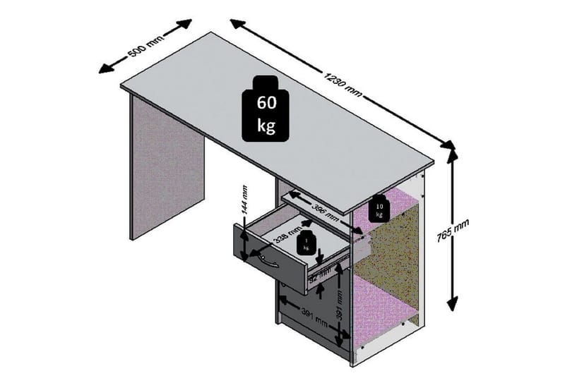 Jackson Skrivebord 123 cm med Oppbevaring Skuff + Skap + Hyl - Betonggrå/Hvit - Møbler - Bord - Kontorbord - Skrivebord