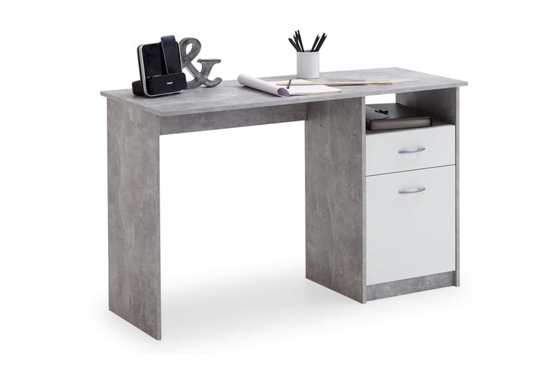 Jackson Skrivebord 123 cm med Oppbevaring Skuff + Skap + Hyl - Betonggrå/Hvit - Møbler - Bord - Kontorbord - Skrivebord