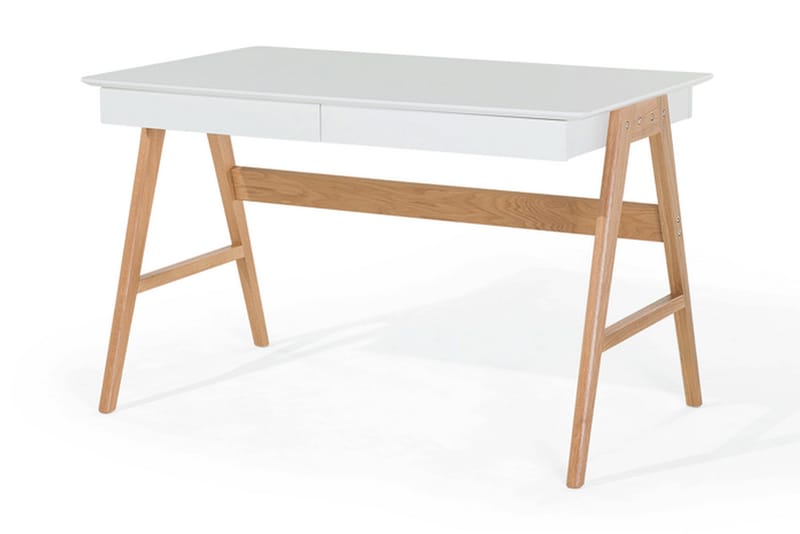 Jahnyia Skrivebord 120 cm med Oppbevaring 2 Skuffer - Hvit/Eik - Møbler - Bord - Kontorbord - Skrivebord