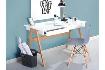 Jahnyia Skrivebord 120 cm med Oppbevaring 2 Skuffer - Hvit/Eik - Møbler - Bord - Kontorbord - Skrivebord