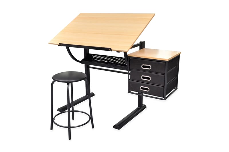 Justerbart tegnebord med 3 skuffer og stol - Skrivebord