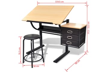 Justerbart tegnebord med 3 skuffer og stol - Møbler - Bord - Kontorbord - Skrivebord