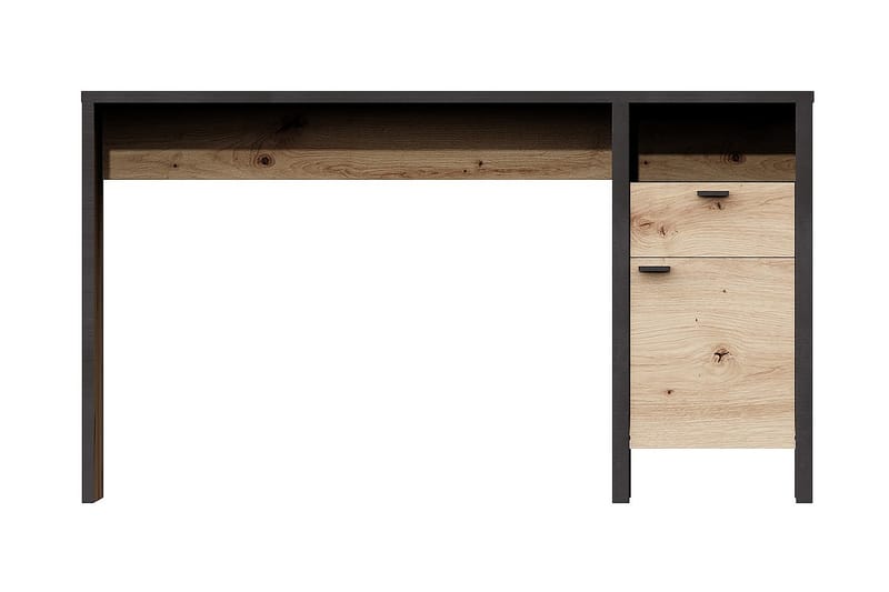Kaech Skrivebord 135 cm med Oppbevaringsskuff + Skap - Brun/Svart - Skrivebord