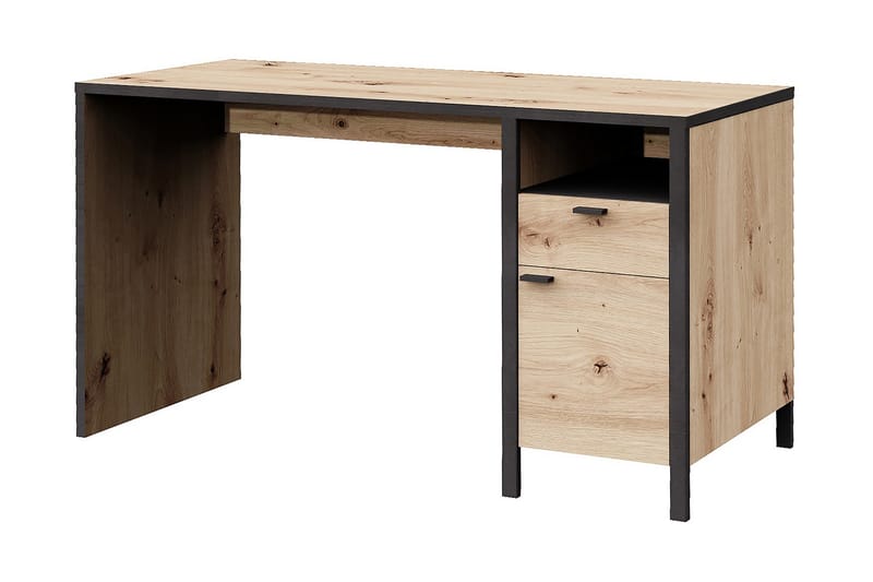 Kaech Skrivebord 135 cm med Oppbevaringsskuff + Skap - Brun/Svart - Skrivebord