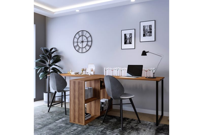 Kafrein Skrivebord 240x72x240 cm - Brun - Møbler - Bord - Kontorbord - Skrivebord