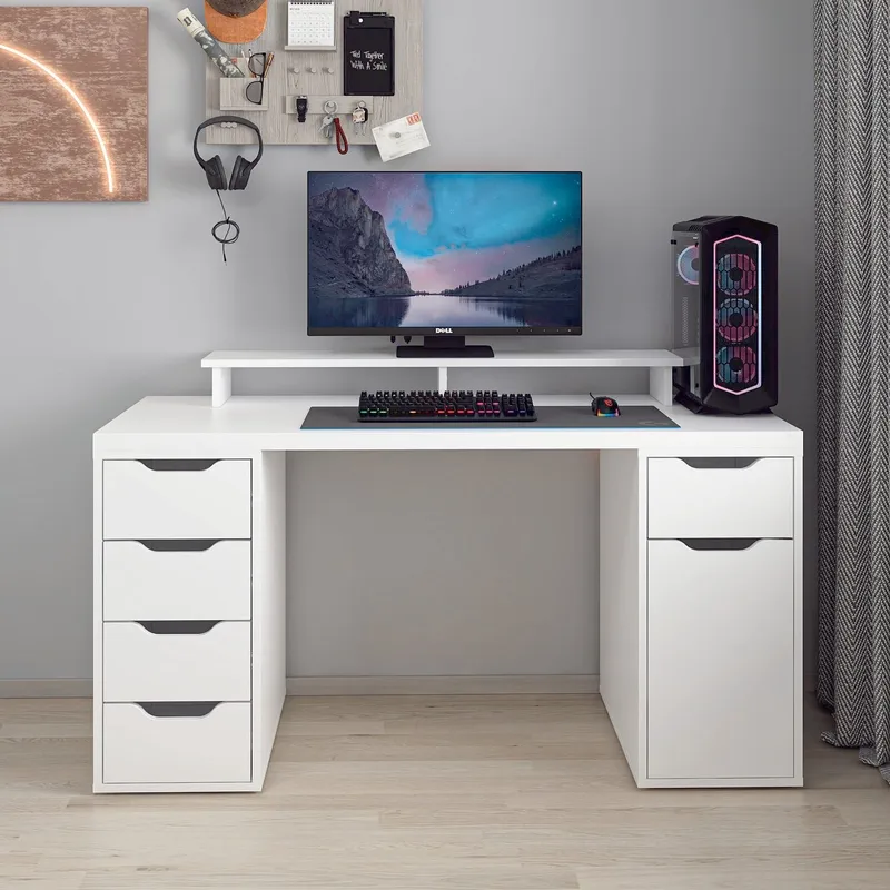 Skrivebord Kalune Design Alen 150 cm (150 x 75 x 60 cm) Hvit 5 skuffer - Hvit - Møbler - Bord - Kontorbord - Skrivebord