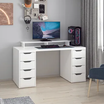 Skrivebord Kalune Design Alen 150 cm (150 x 75 x 60 cm) Hvit 8 skuffer - Hvit - Møbler - Bord - Kontorbord - Skrivebord
