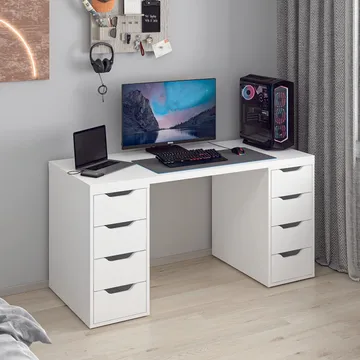Skrivebord Kalune Design Alen 150 cm (150 x 75 x 60 cm) Hvit 8 skuffer - Hvit - Møbler - Bord - Kontorbord - Skrivebord