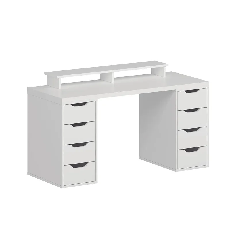 Skrivebord Kalune Design Alen 150 cm (150 x 75 x 60 cm) Hvit 8 skuffer, Hvit