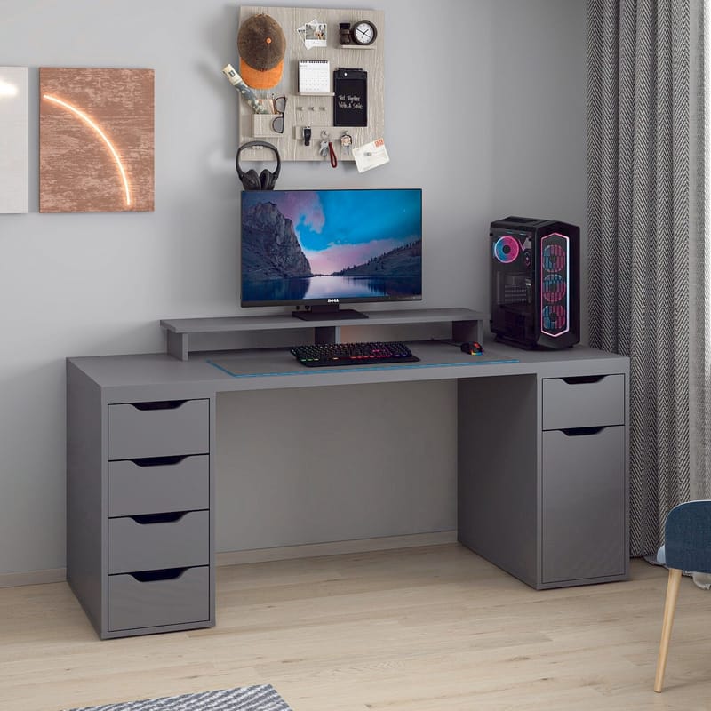 Skrivebord Kalune Design Alen 180 cm (180 x 75 x 60 cm) Antrasitt 5 skap - Antrasitt - Møbler - Bord - Kontorbord - Skrivebord