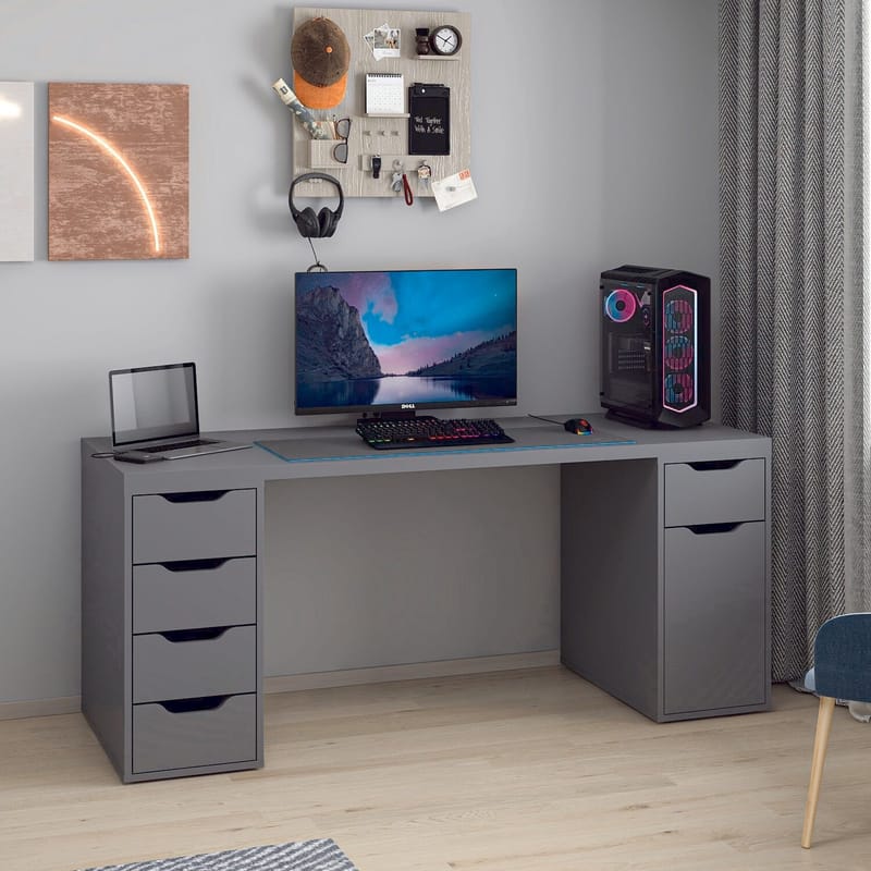 Skrivebord Kalune Design Alen 180 cm (180 x 75 x 60 cm) Antrasitt 5 skap - Antrasitt - Møbler - Bord - Kontorbord - Skrivebord