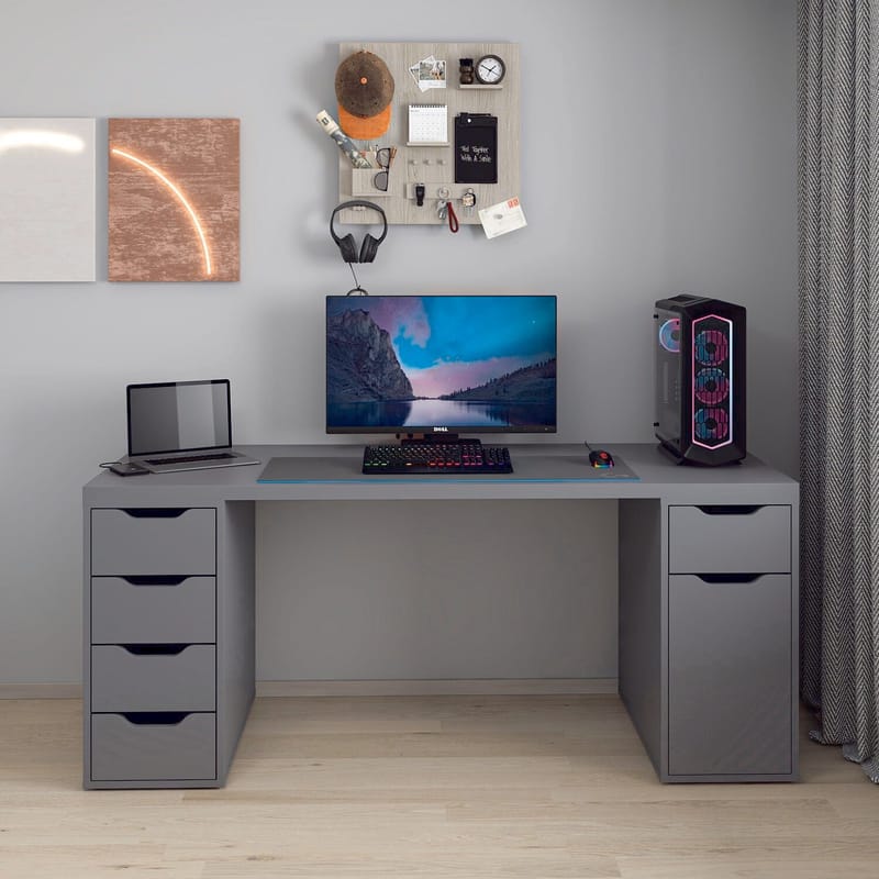 Skrivebord Kalune Design Alen 180 cm (180 x 75 x 60 cm) Antrasitt 5 skap - Antrasitt - Møbler - Bord - Kontorbord - Skrivebord