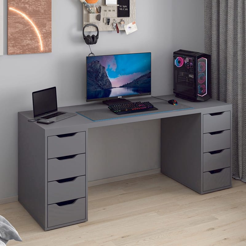 Skrivebord Kalune Design Alen 180 cm (180 x 75 x 60 cm) Antrasitt 8 skuffer - Antrasitt - Møbler - Bord - Kontorbord - Skrivebord