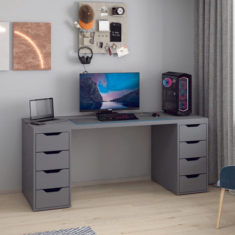 Skrivebord Kalune Design Alen 180 cm (180 x 75 x 60 cm) Antrasitt 8 skuffer - Antrasitt - Møbler - Bord - Kontorbord - Skrivebord