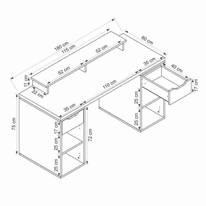 Skrivebord Kalune Design Alen 180 cm (180 x 75 x 60 cm) Hvit 2 skuffer 2 skap - Hvit - Møbler - Bord - Kontorbord - Skrivebord