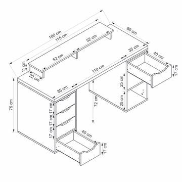 Skrivebord Kalune Design Alen 180 cm (180 x 75 x 60 cm) Hvit 5 skap - Hvit - Møbler - Bord - Kontorbord - Skrivebord