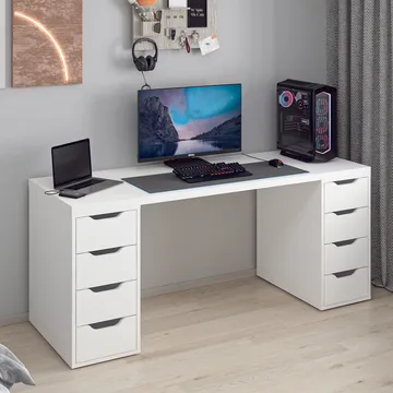 Skrivebord Kalune Design Alen 180 cm (180 x 75 x 60 cm) Hvit 8 skuffer - Hvit - Møbler - Bord - Kontorbord - Skrivebord